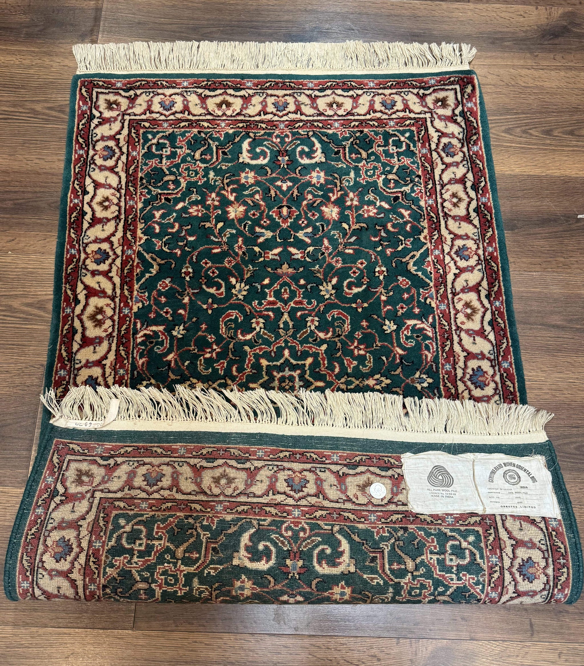 Dark Green Indo Persian Rug 2.5 x 4, Hand Knotted Wool Small Oriental Carpet by Jewel Rugs