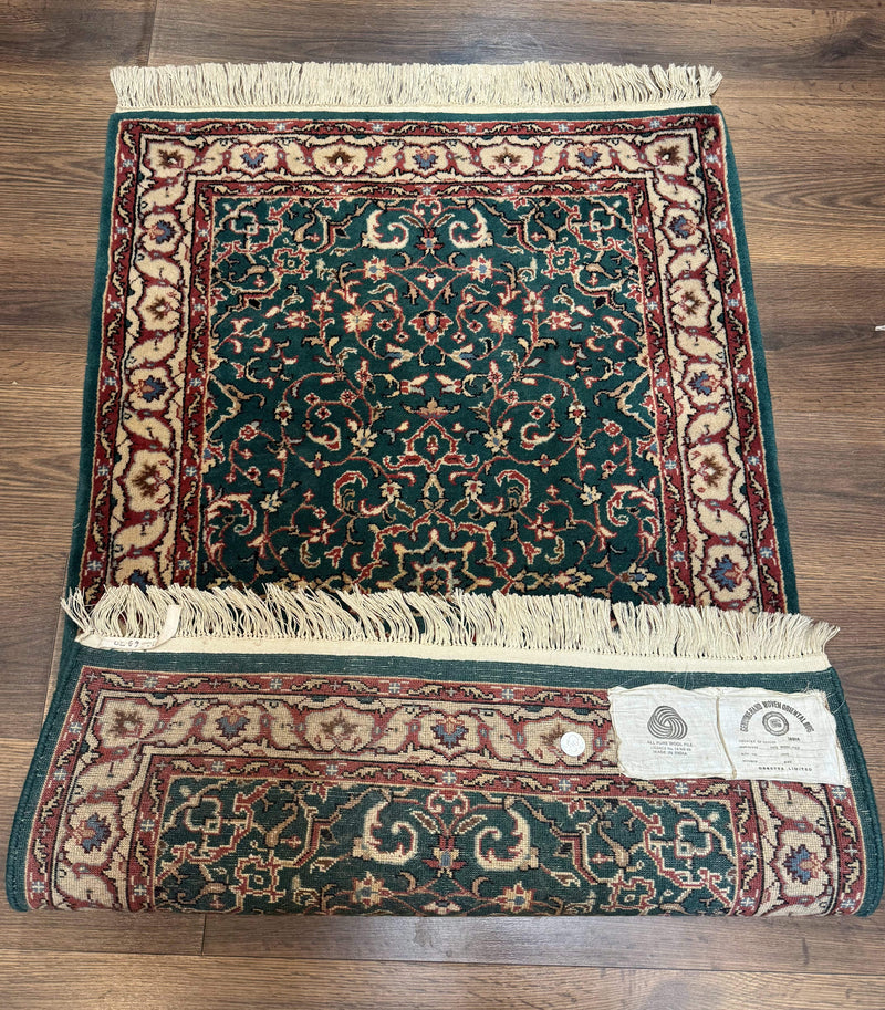 Dark Green Indo Persian Rug 2.5 x 4, Hand Knotted Wool Small Oriental Carpet by Jewel Rugs