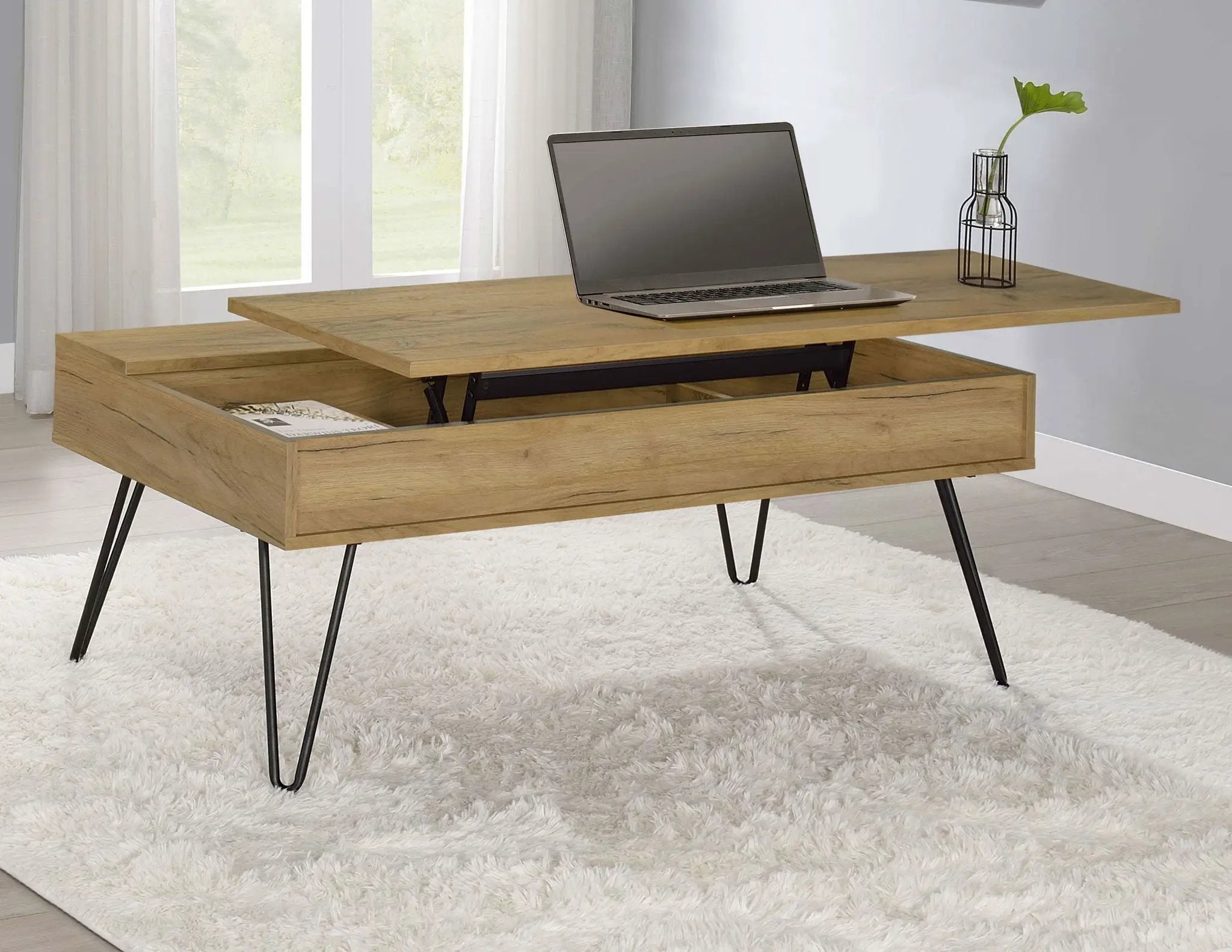 Fanning Engineered Wood Lift Top Coffee Table Golden Oak by Unique Piece Furniture