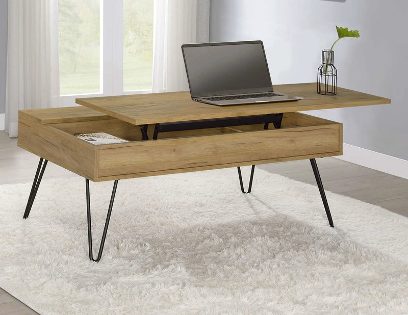 Fanning Engineered Wood Lift Top Coffee Table Golden Oak by Unique Piece Furniture