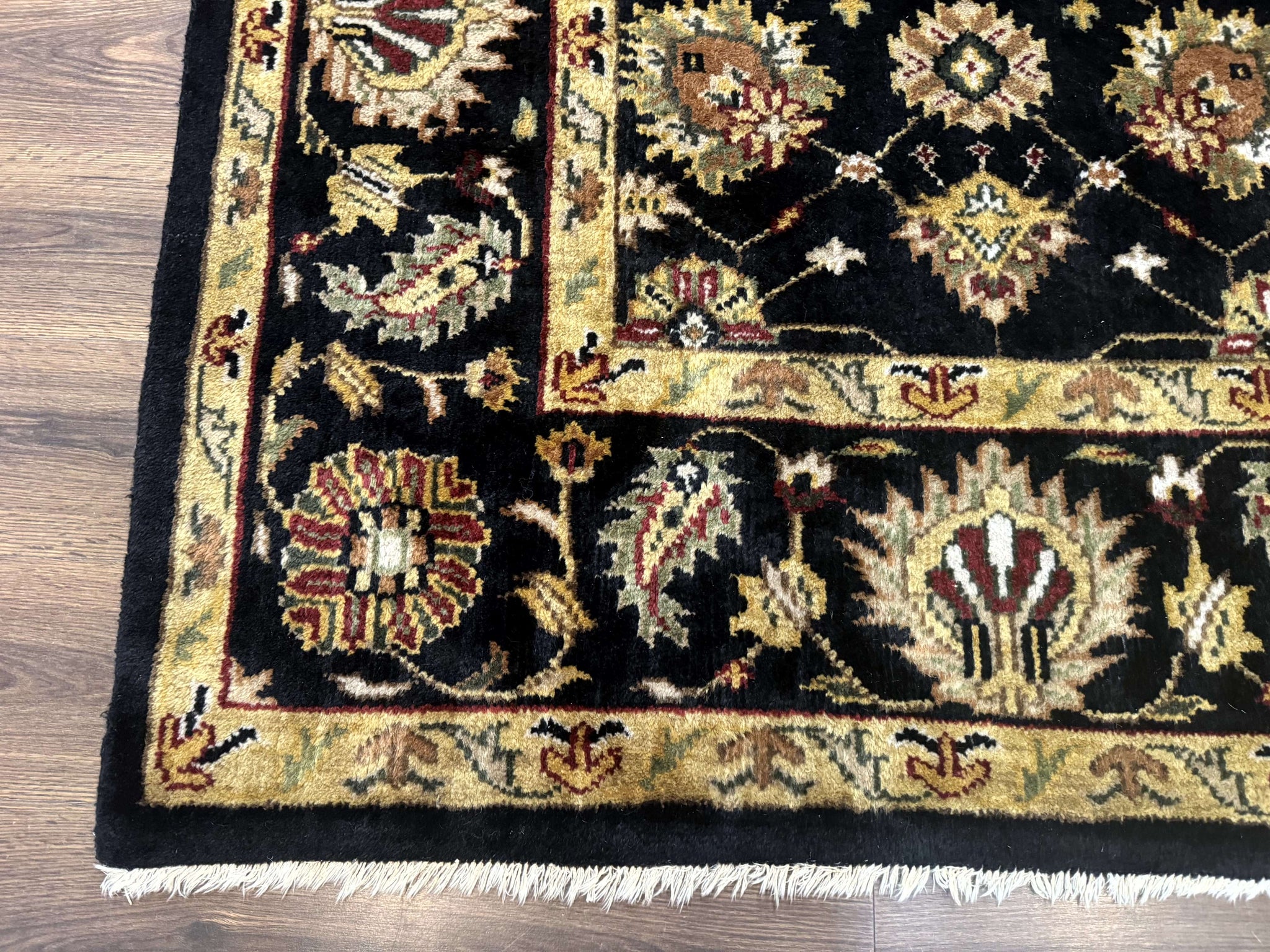 Indo Persian Mahal Rug 8x10, Black and Gold, Wool Hand Knotted Oriental Carpet by Jewel Rugs