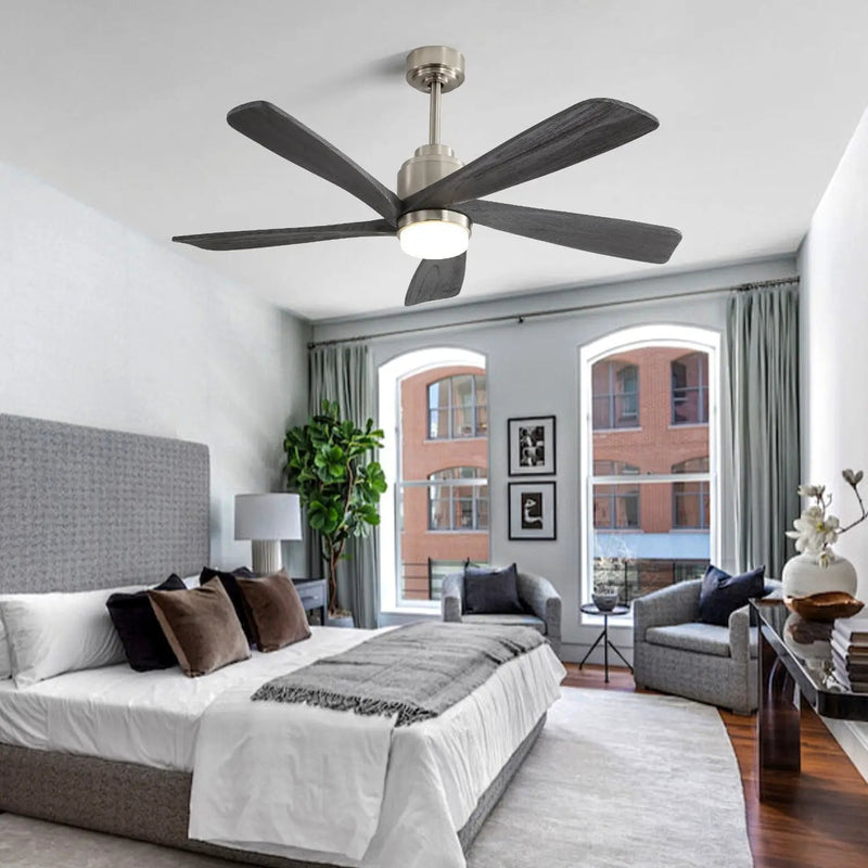 Modern Ceiling Fan With Dimmable LED Light 5 Solid Wood Blades Remote Control Reversible Dc Motor With Smart App Control - Nickel by Unique Piece Furniture