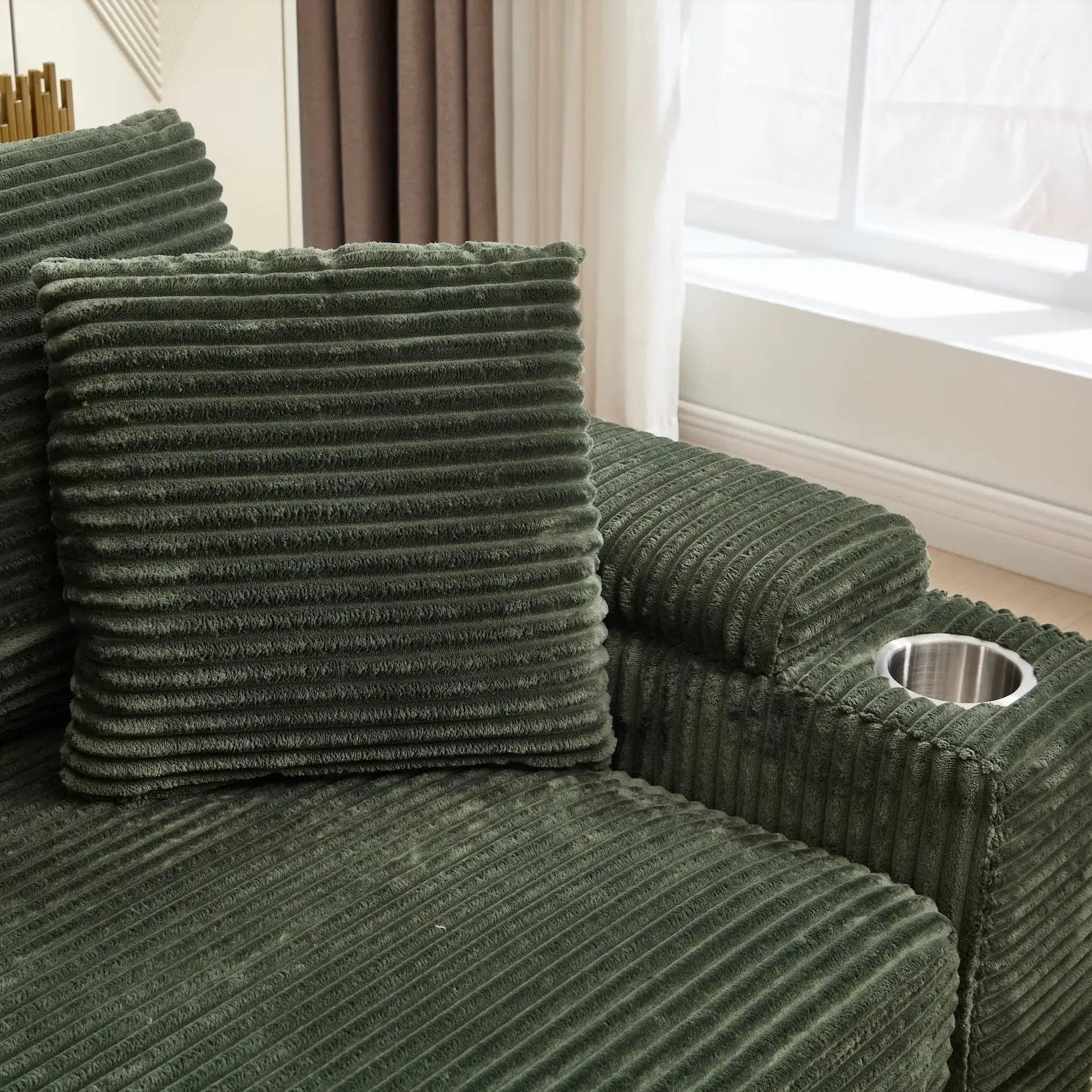 Convertible Sectional Sofa Bed Set With Armrest Storage, Cup Holder, USB, 4 Seater - Green by Unique Piece Furniture