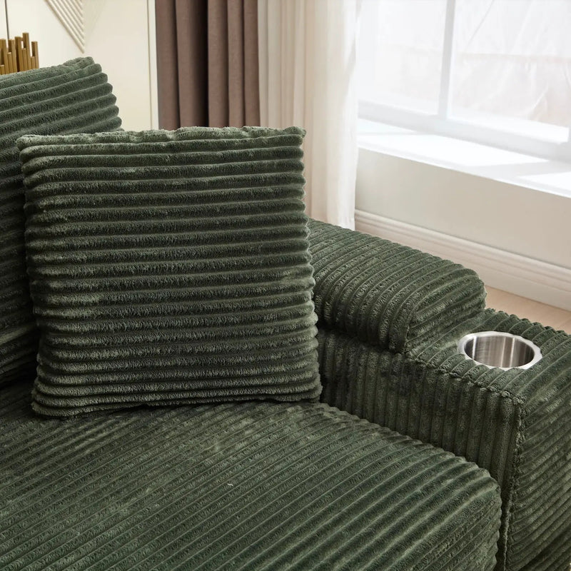 Convertible Sectional Sofa Bed Set With Armrest Storage, Cup Holder, USB, 4 Seater - Green by Unique Piece Furniture