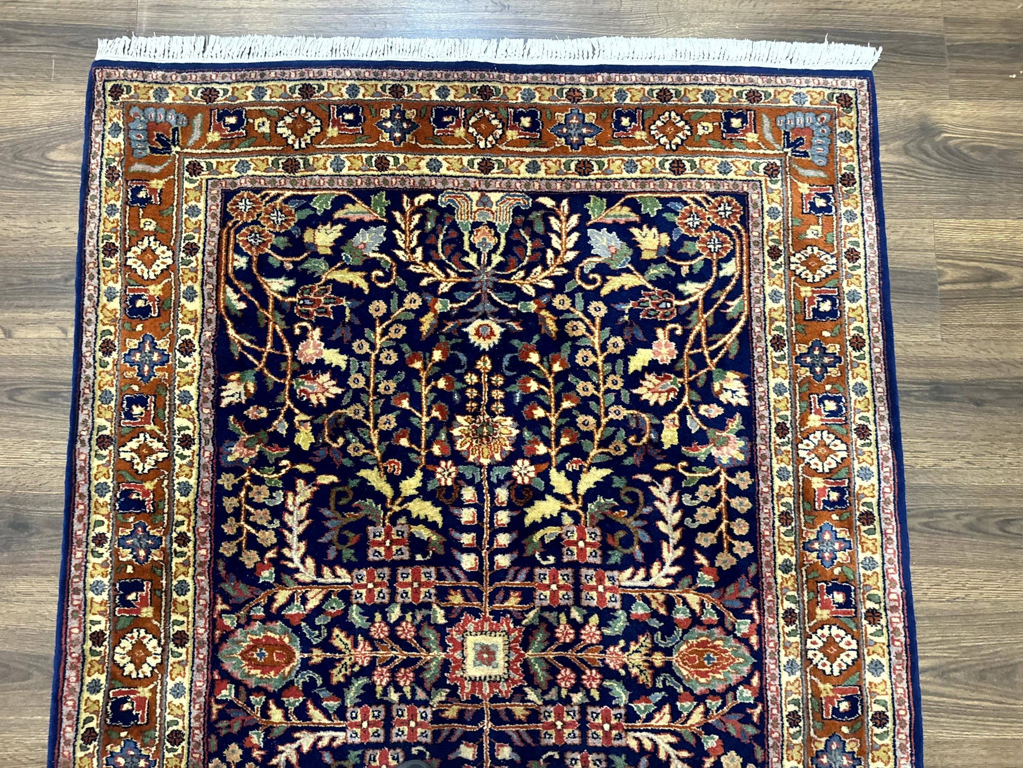 Indo Persian Sarouk Rug 4x6, Blue and Rust Red by Jewel Rugs