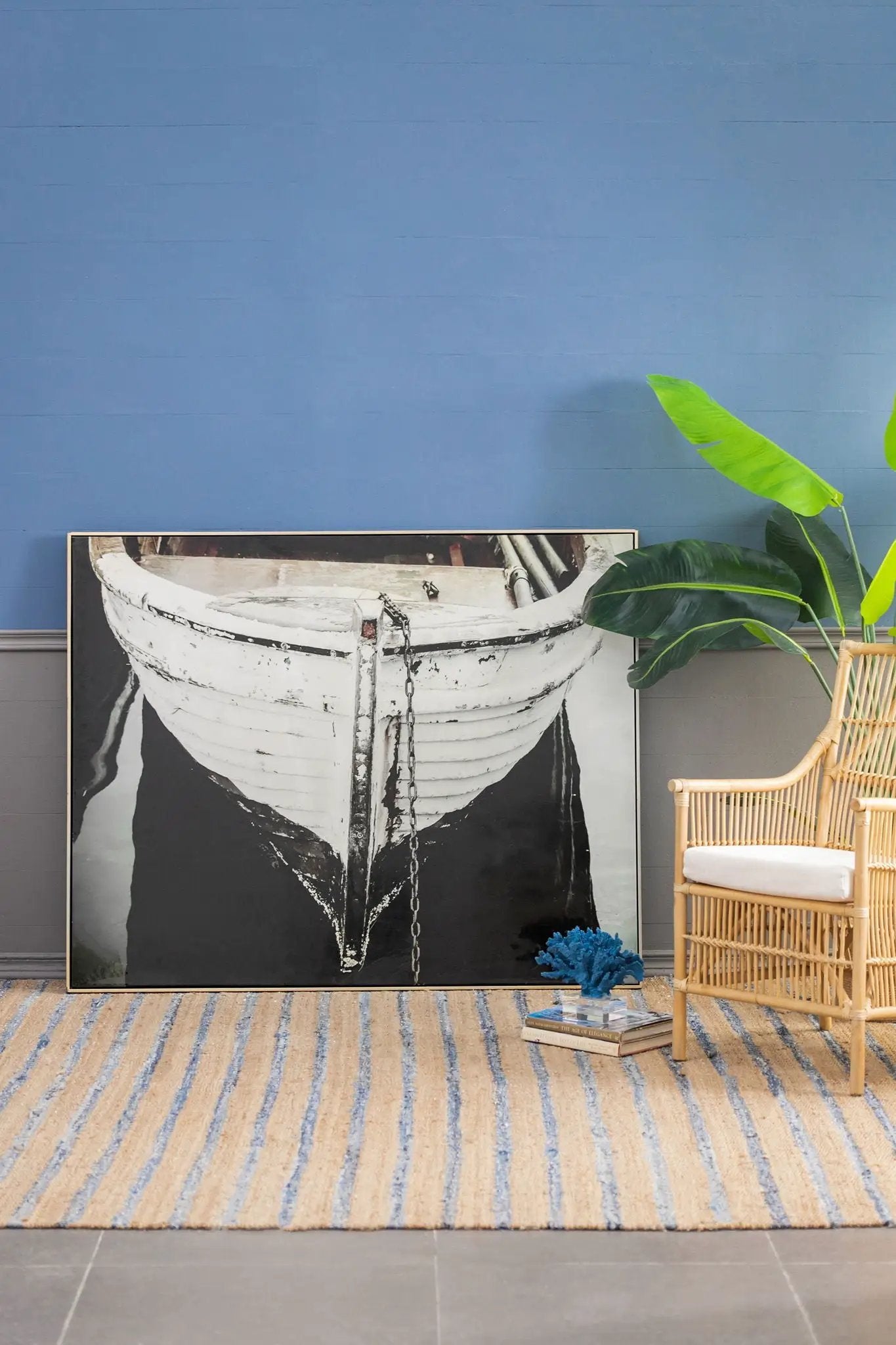 Large And Rectangular Wall Art With Frame, Wall Decor For Living Room - White / Blue by Unique Piece Furniture