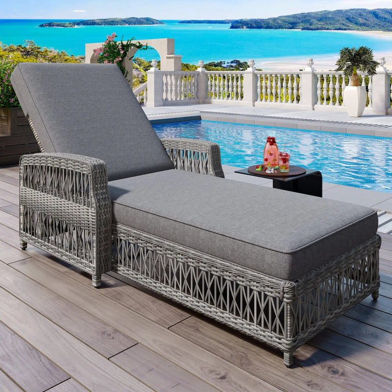 GO Outdoor Long Reclining Chaise with Armrests and Cushions by HouseOfZazla