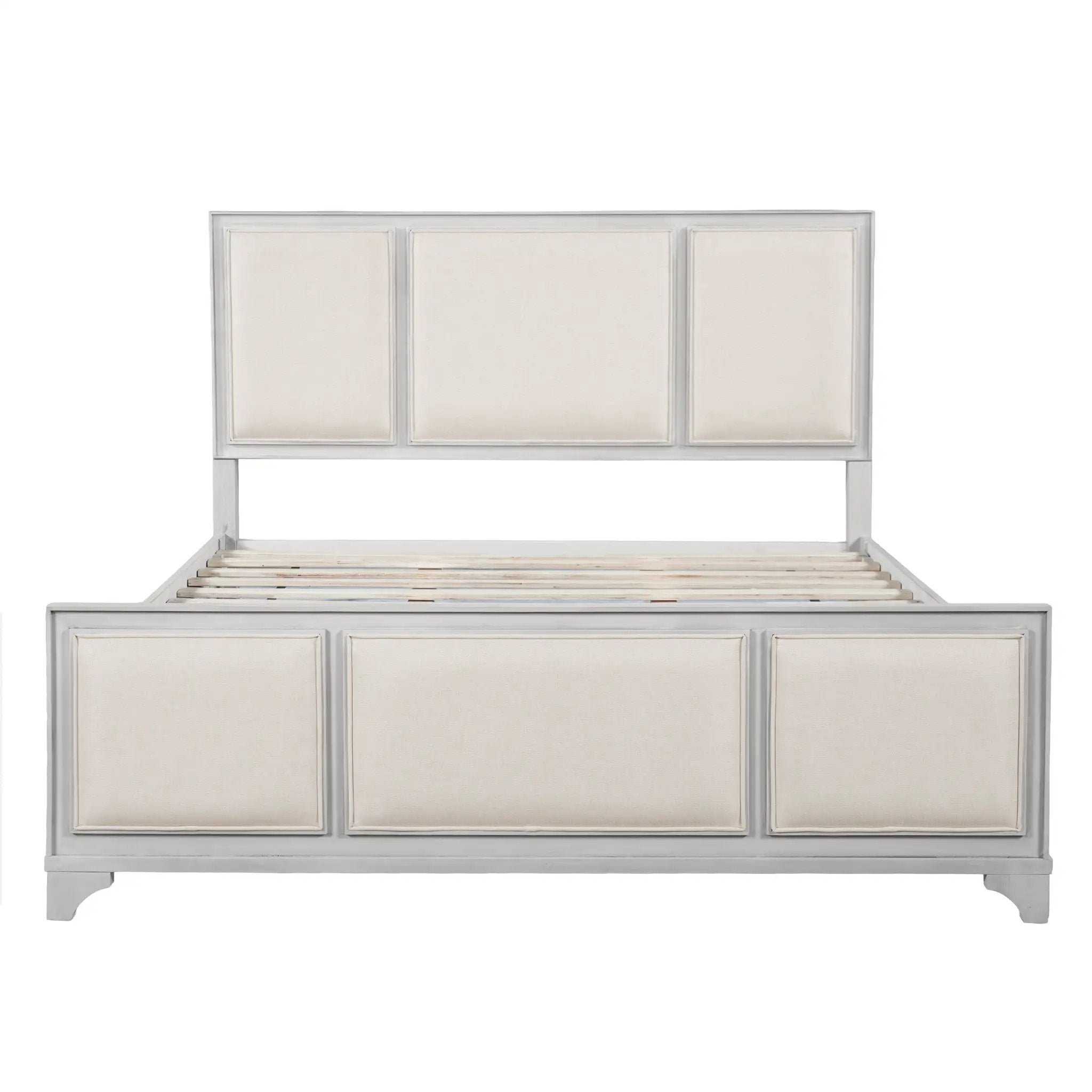 Queen Size Wooden Bed Frame with Upholstered Headboard by HouseOfZazla