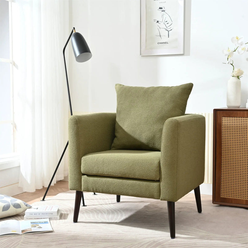 Barrel Chair, Modern Accent Chair, Fabric Armchair Club Chair, Upholstered Arm Chair With Solid Wood Legs, Waist Pillow, Padded Single Chair For Living Room / Bedroom / Study / Waiting Room - Olive Green by HouseOfZazla
