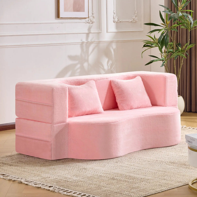 71-Inch Folding Sofa Bed in Pink Chenille with High-Density Foam by HouseOfZazla