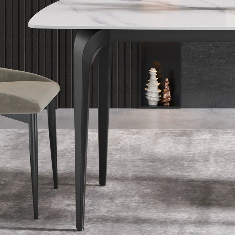 70.87" Modern Artificial Stone Curved Black Metal Leg Dining Table, Can Accommodate 6-8 People - White / Black by HouseOfZazla