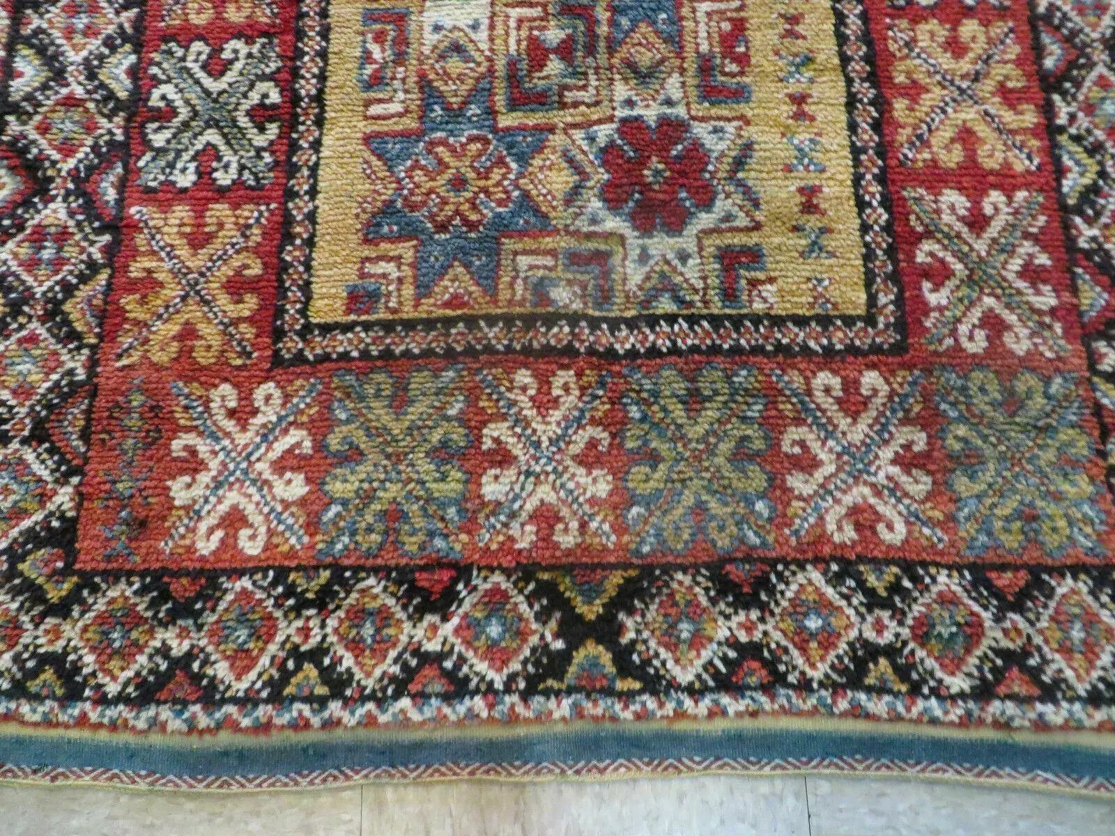 Vintage Moroccan Rug 4x5 ft, Bronze Red Black, Geometric Stars, High Quality Moroccan Carpet, Berber Rug, Handmade Wool Area Rug, Unique Rug by Jewel Rugs