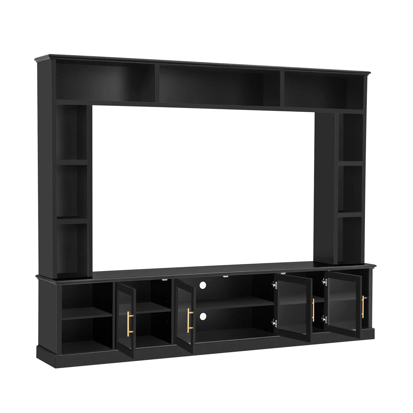 All-In-One Entertainment Center With Bookshelves & Tempered Glass Doors, TV Console Unit For Living Room by Unique Piece Furniture