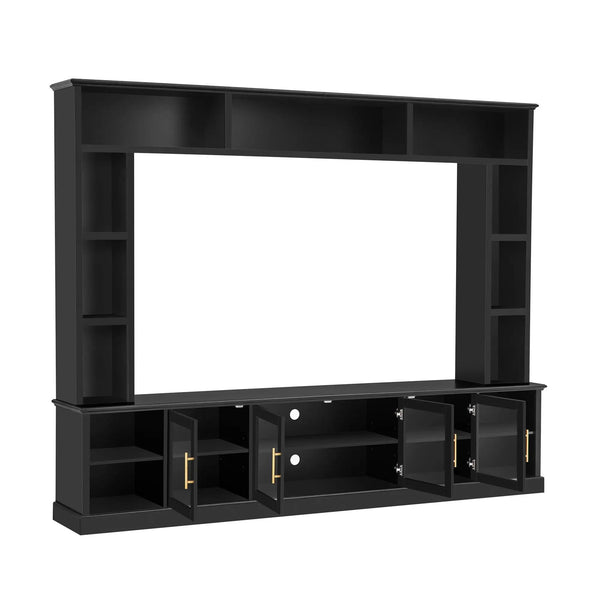 All-In-One Entertainment Center with Bookshelves & Tempered Glass Doors