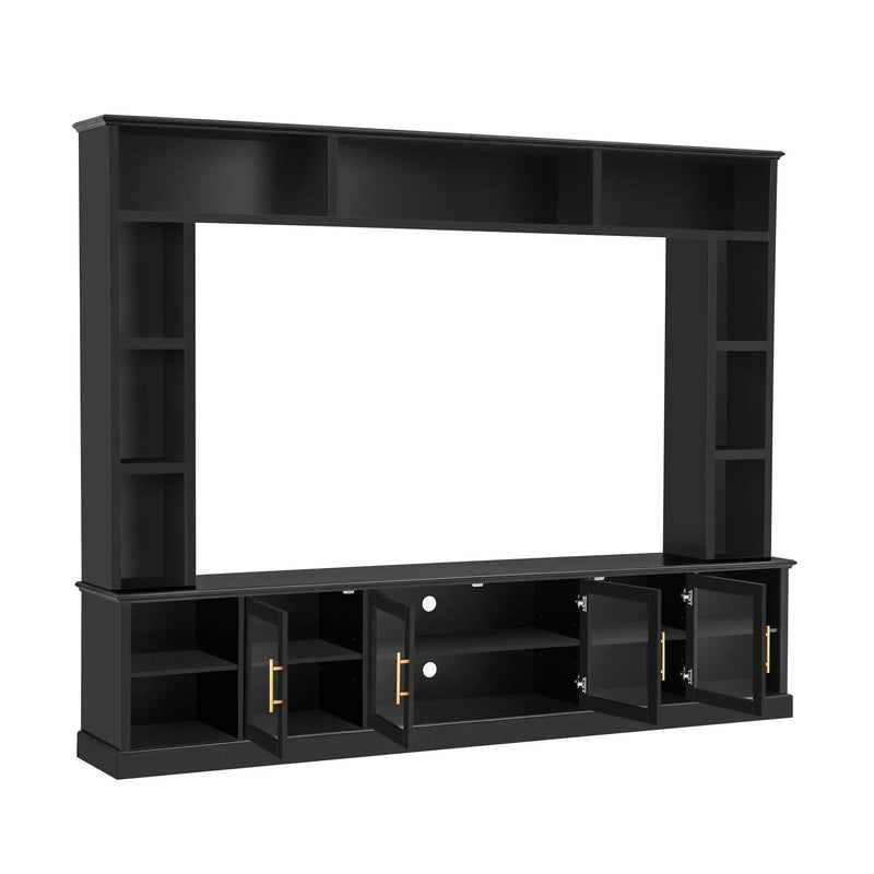 All-In-One Entertainment Center with Bookshelves & Tempered Glass Doors by HouseOfZazla