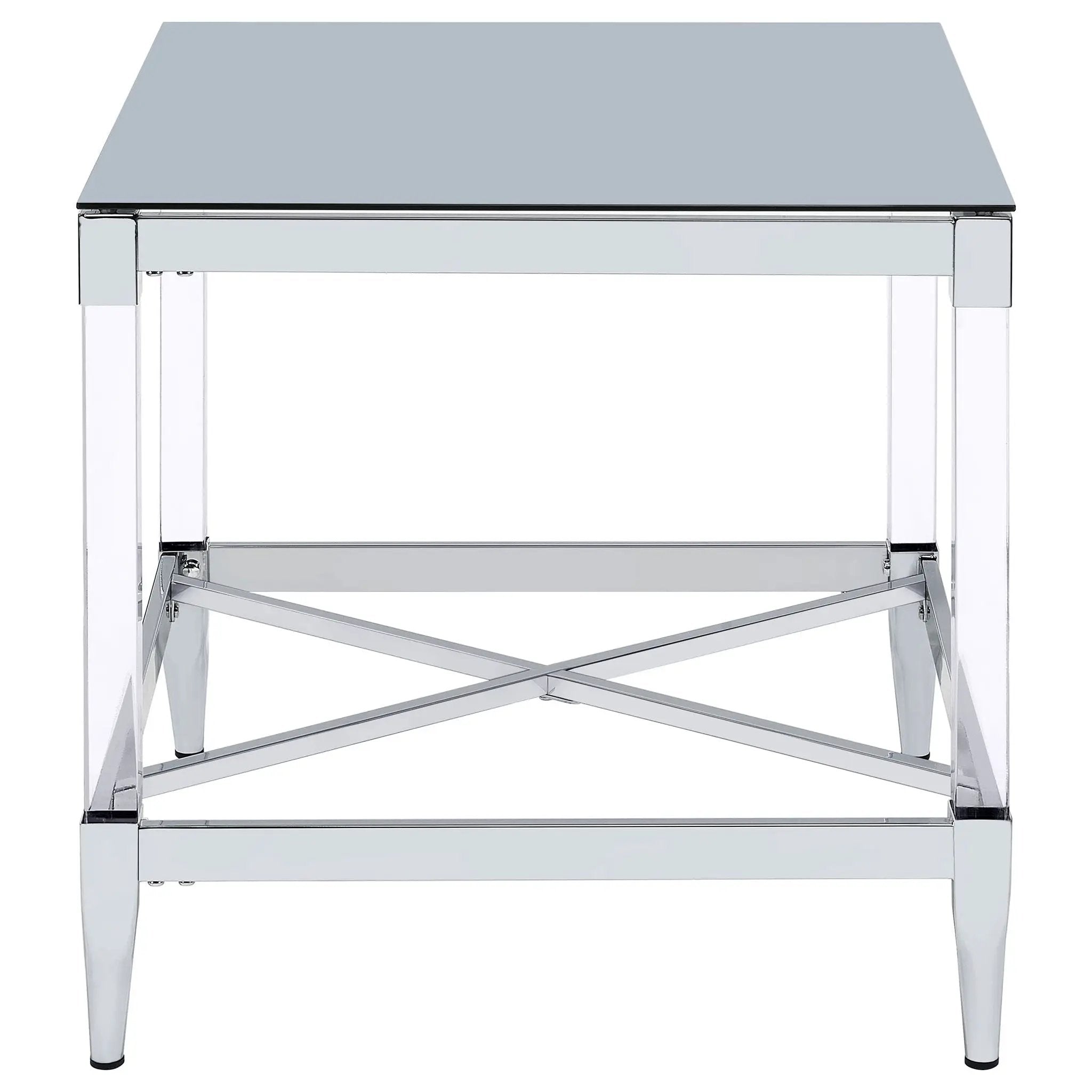 Lindley Square Tempered Mirror Acrylic Side End Table Chrome by Unique Piece Furniture