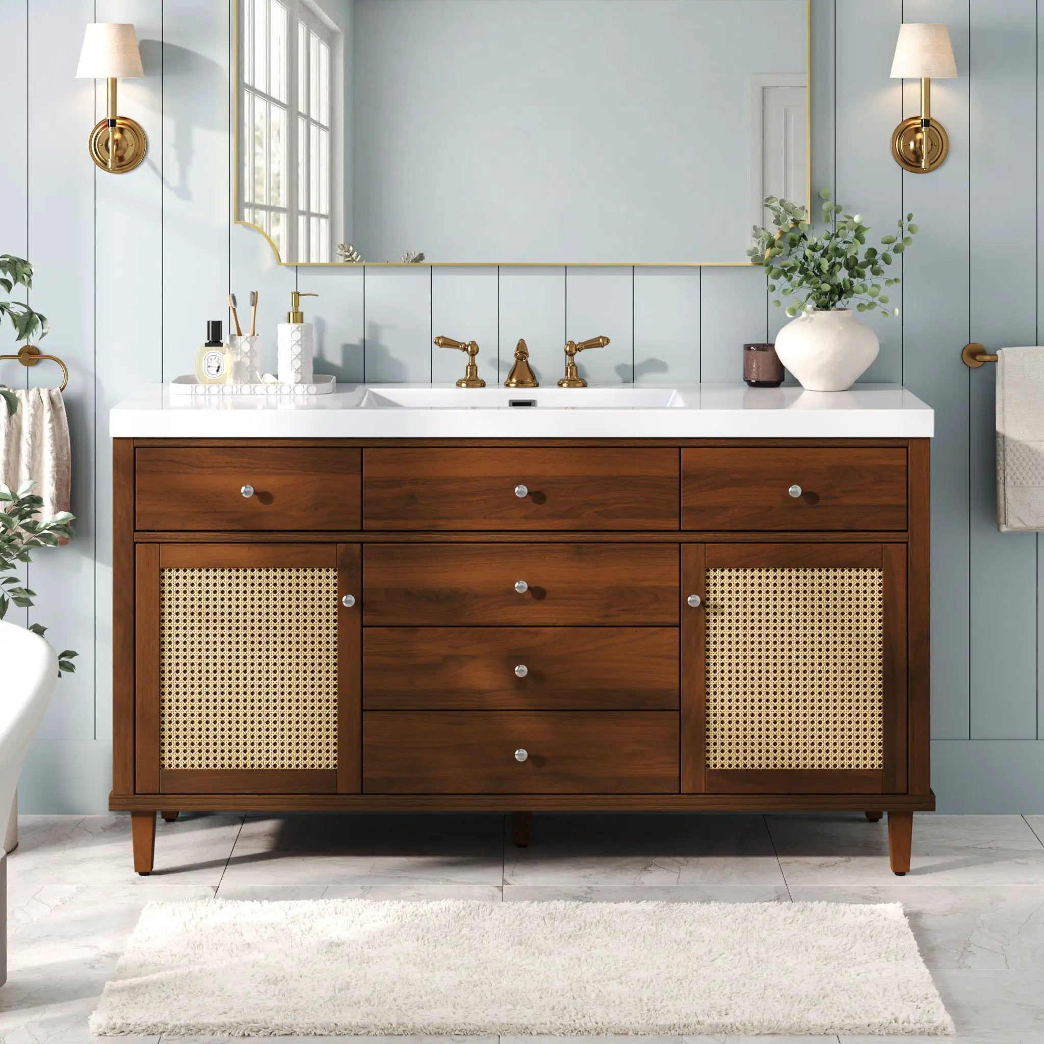 Bathroom Vanity With Sink, 5 Legs, Soft Close Drawers by HouseOfZazla