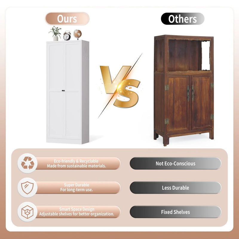 Kitchen Pantry Cabinet With Doors, Heavy-Duty Freestanding Storage Organizer With 5 Adjustable Shelves, Tool Free Assembly - White by Unique Piece Furniture