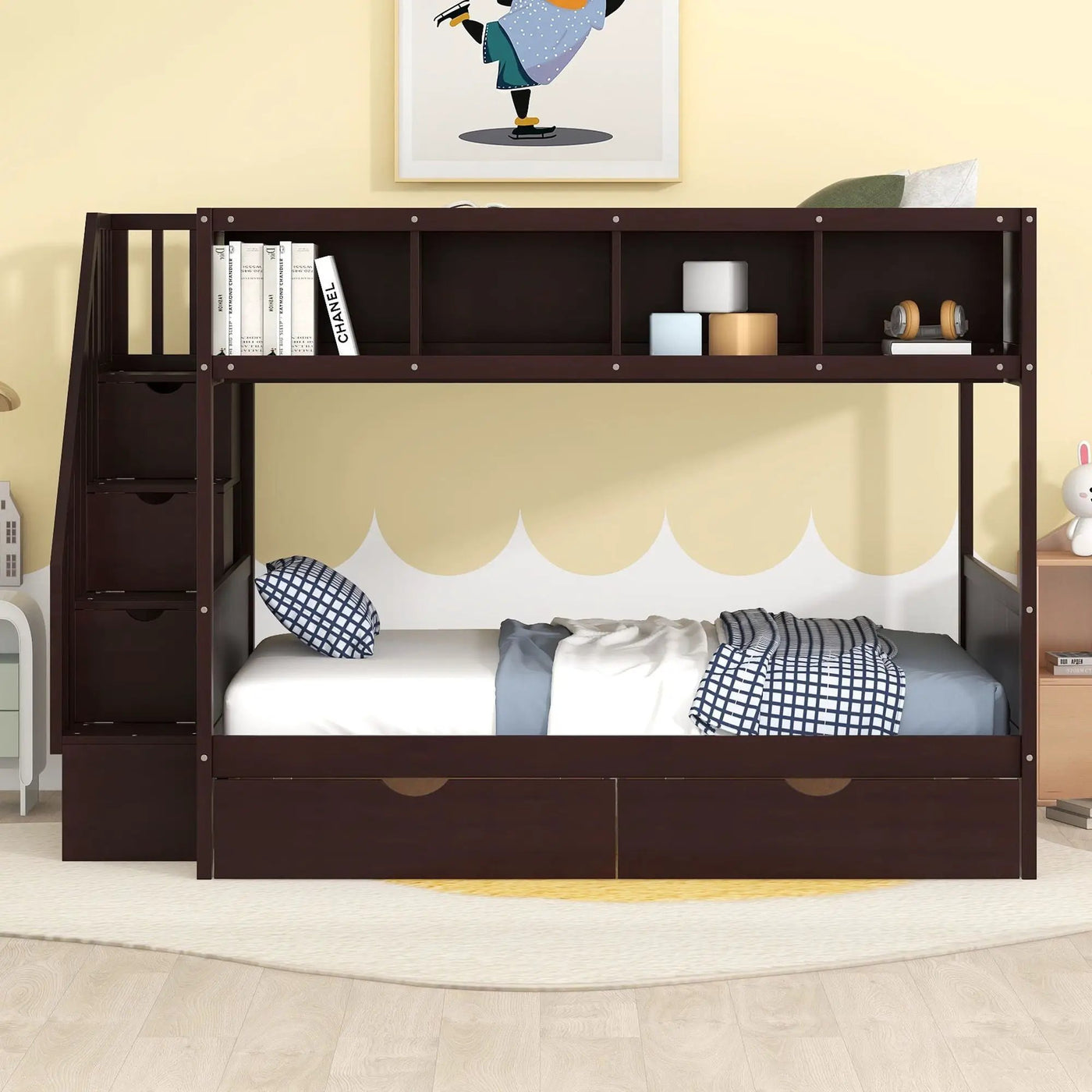 Bunk Bed With Shelfs, Storage Staircase And 2 Drawers by Unique Piece Furniture