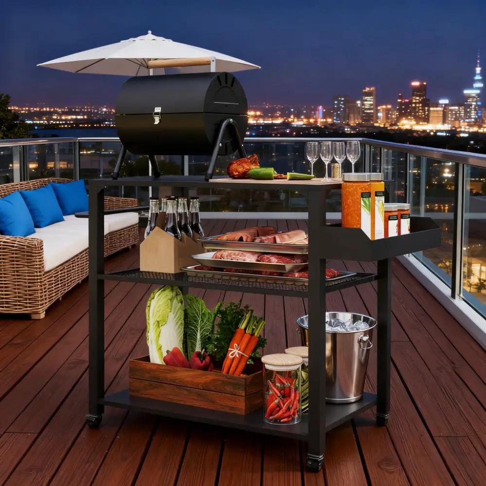 Movable Oven Table on Wheels - 3-Tier Outdoor Grill Cart by HouseOfZazla