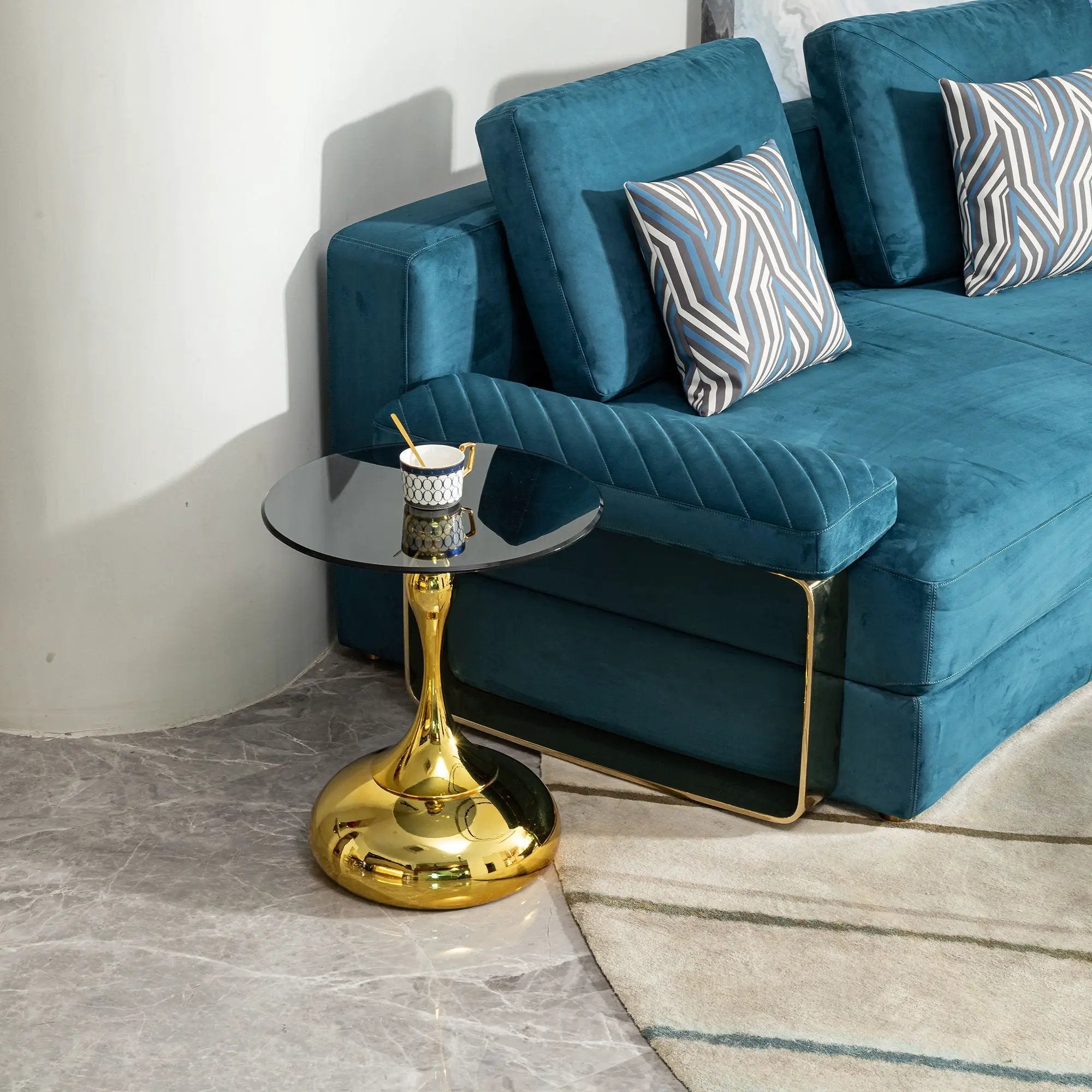 Modern Minimalist Coffee Table With Steel Legs And Tempered Glass Top by Unique Piece Furniture
