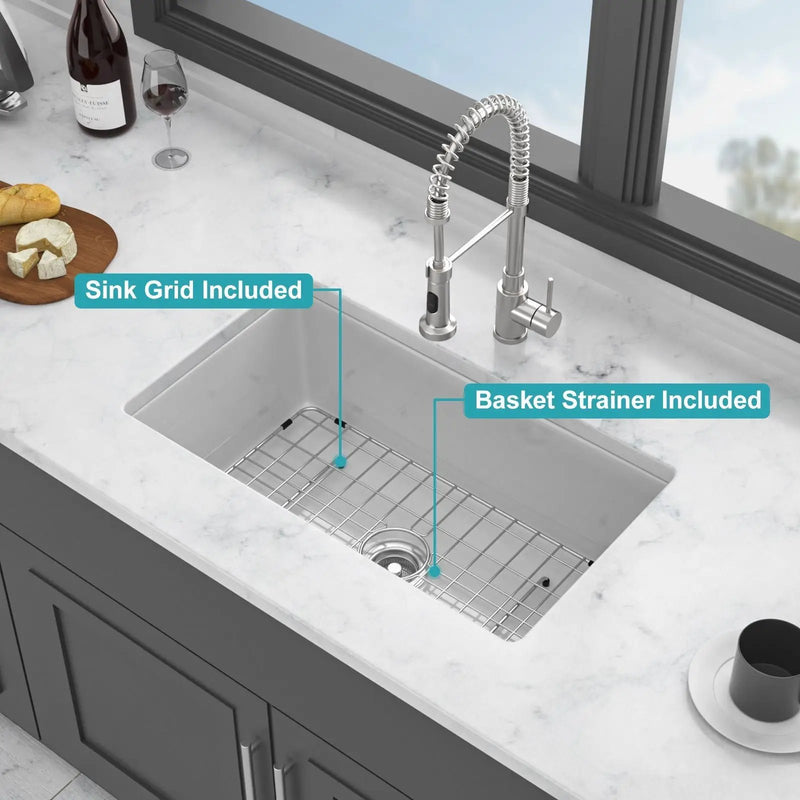 Rectangular Single Bowl Kitchen Sink With Dual Mount Installation - White by HouseOfZazla