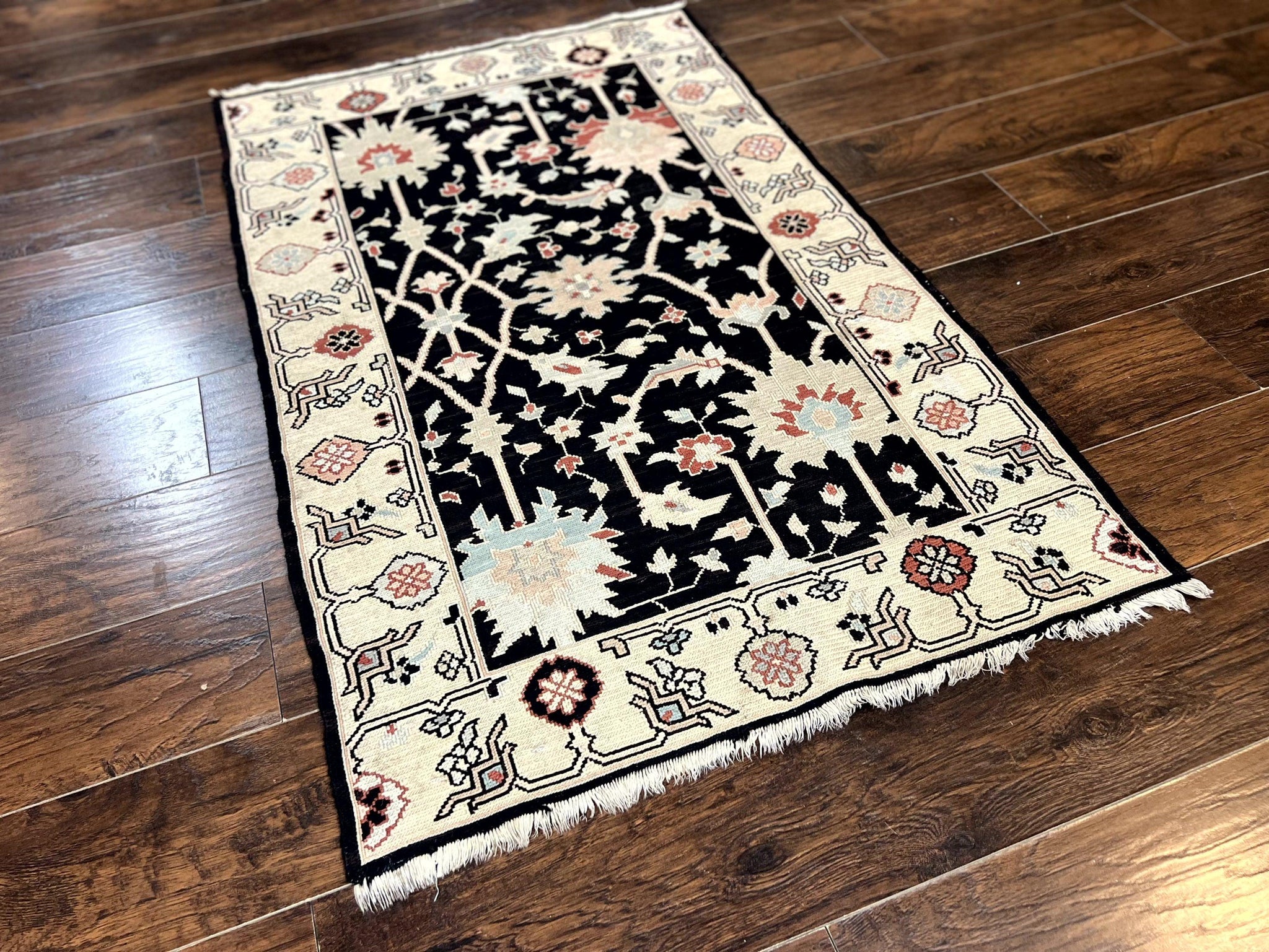 Turkish Flatweave Kilim Rug 3x5, Black, Handmade Vintage Wool Carpet by Jewel Rugs