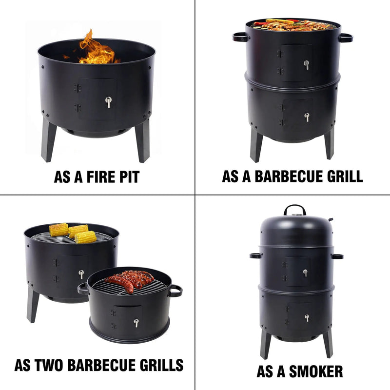 Portable Charcoal Smoker Grill For Outdoor Cooking - Black by HouseOfZazla