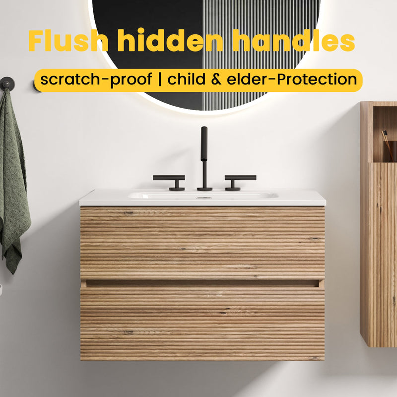 Gloria 30" Wall Mounted Rough Oak Bathroom Vanity by HouseOfZazla