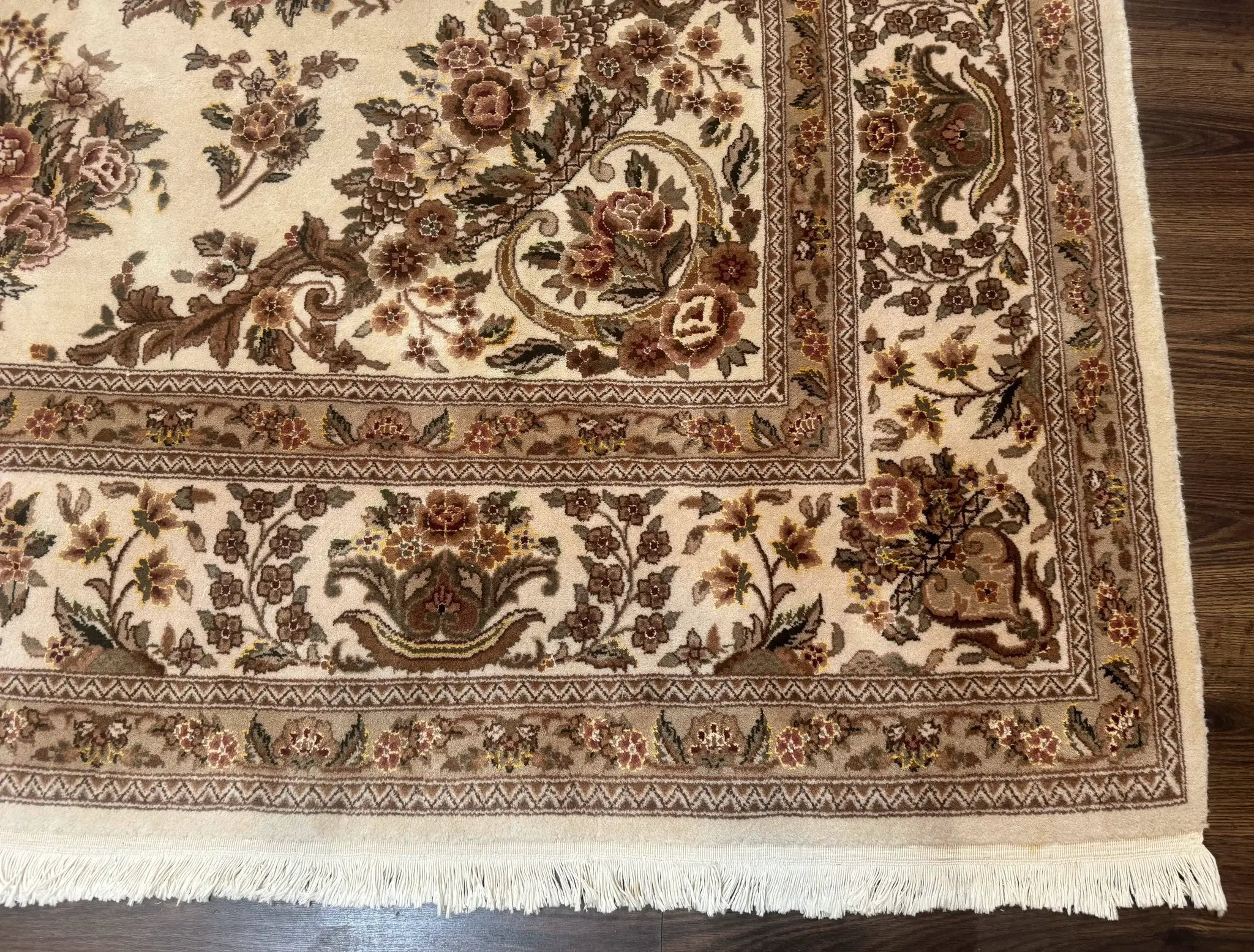 Sino Persian Rug 8x10, Floral, Elegant, Fine 225 KPSI, Beige, Wool & Silk by Jewel Rugs