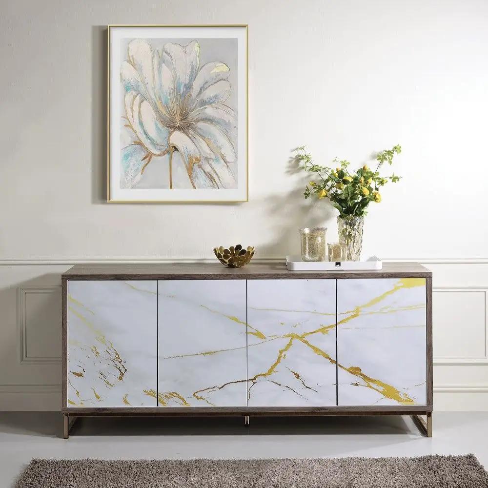 Paavan - Console Cabinet - White Marble Print Oak & Champagne by Unique Piece Furniture