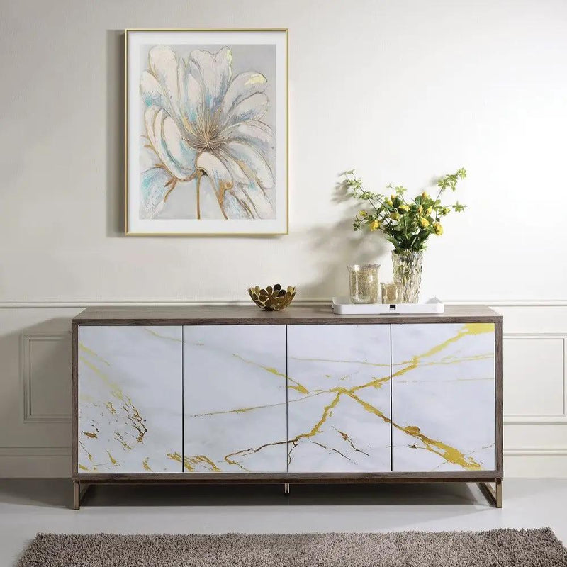 Paavan - Console Cabinet - White Marble Print Oak & Champagne by Unique Piece Furniture
