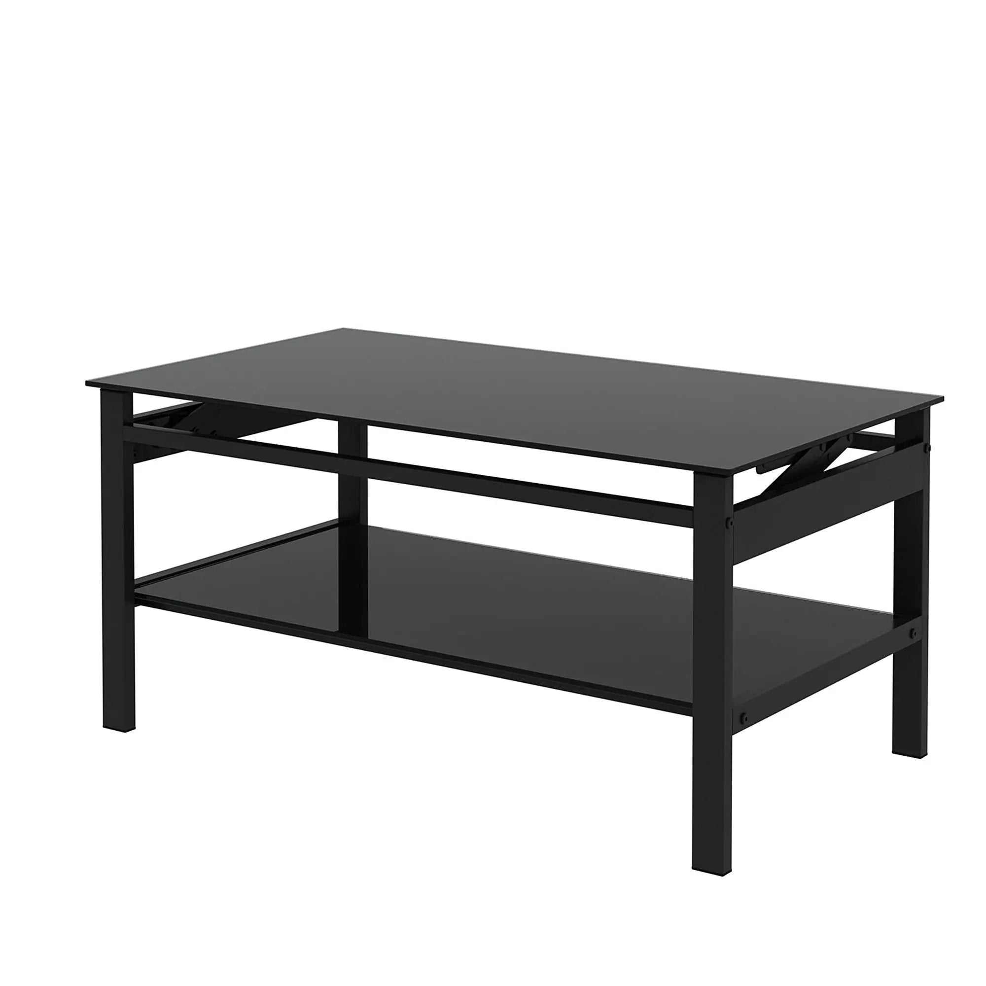 Glass Lift Top Coffee Table, Modern Simple 2-Layer Tempered Glass Coffee Table For Living Room - Black by HouseOfZazla