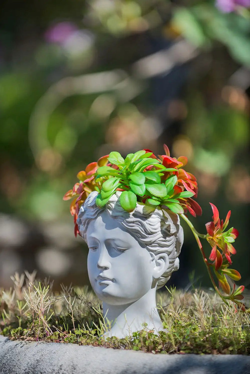 Greek Style Cement Head Planter Indoor Outdoor Home Garden Decor - Gray by HouseOfZazla