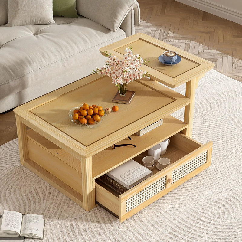 Coffee Table With 1 Storage Shelf, 2 Tabletops And 1 Rattan Drawer by HouseOfZazla