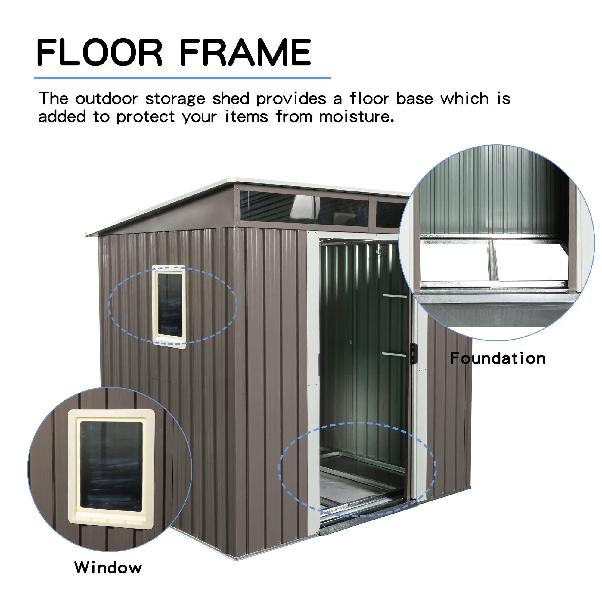 Outdoor Metal Storage Shed With Window Transparent Plate W540S00011 - Gray by HouseOfZazla