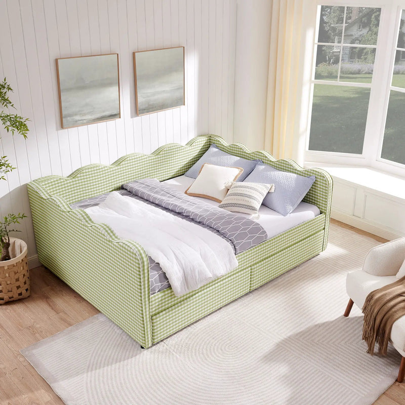 Gingham Daybed With USB Charging Port, Wave-Shaped Design by Unique Piece Furniture