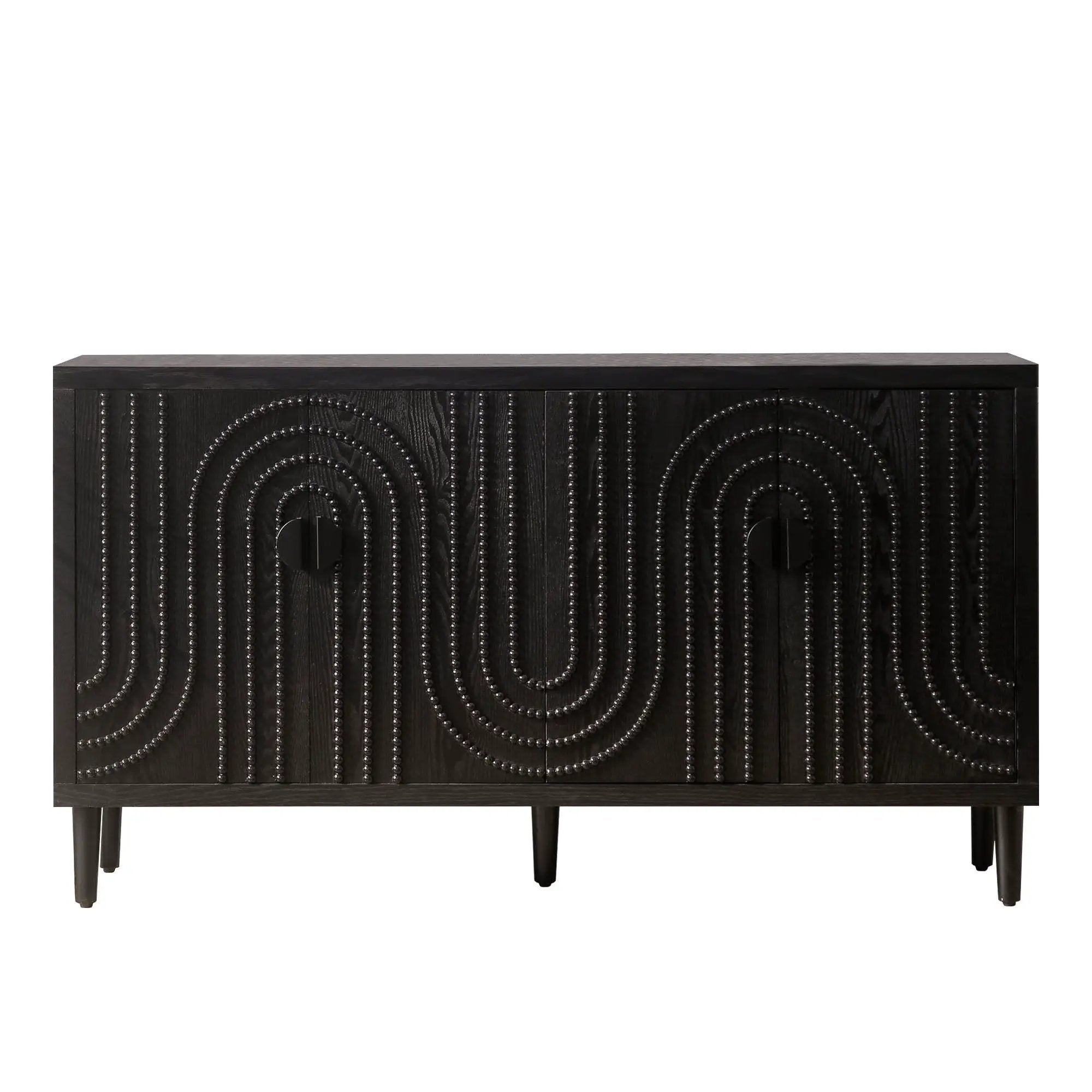 Modern Sideboard Cabinet With Decorative Nailhead Accents, Stylish Storage Solution For Dining, Living Rooms - Black by Unique Piece Furniture