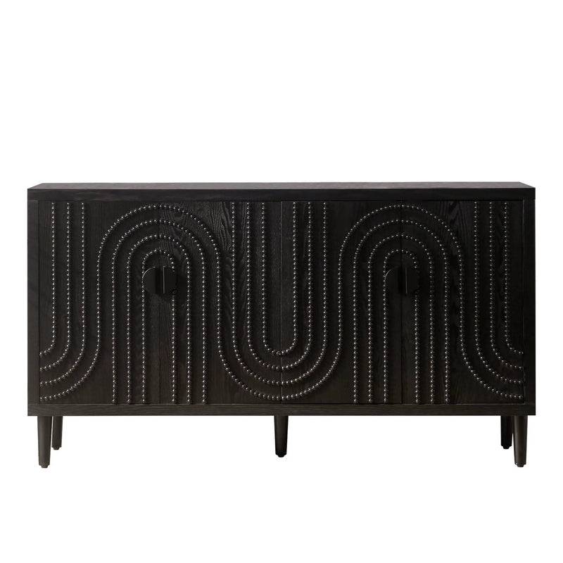 Modern Sideboard Cabinet With Decorative Nailhead Accents, Stylish Storage Solution For Dining, Living Rooms - Black by Unique Piece Furniture