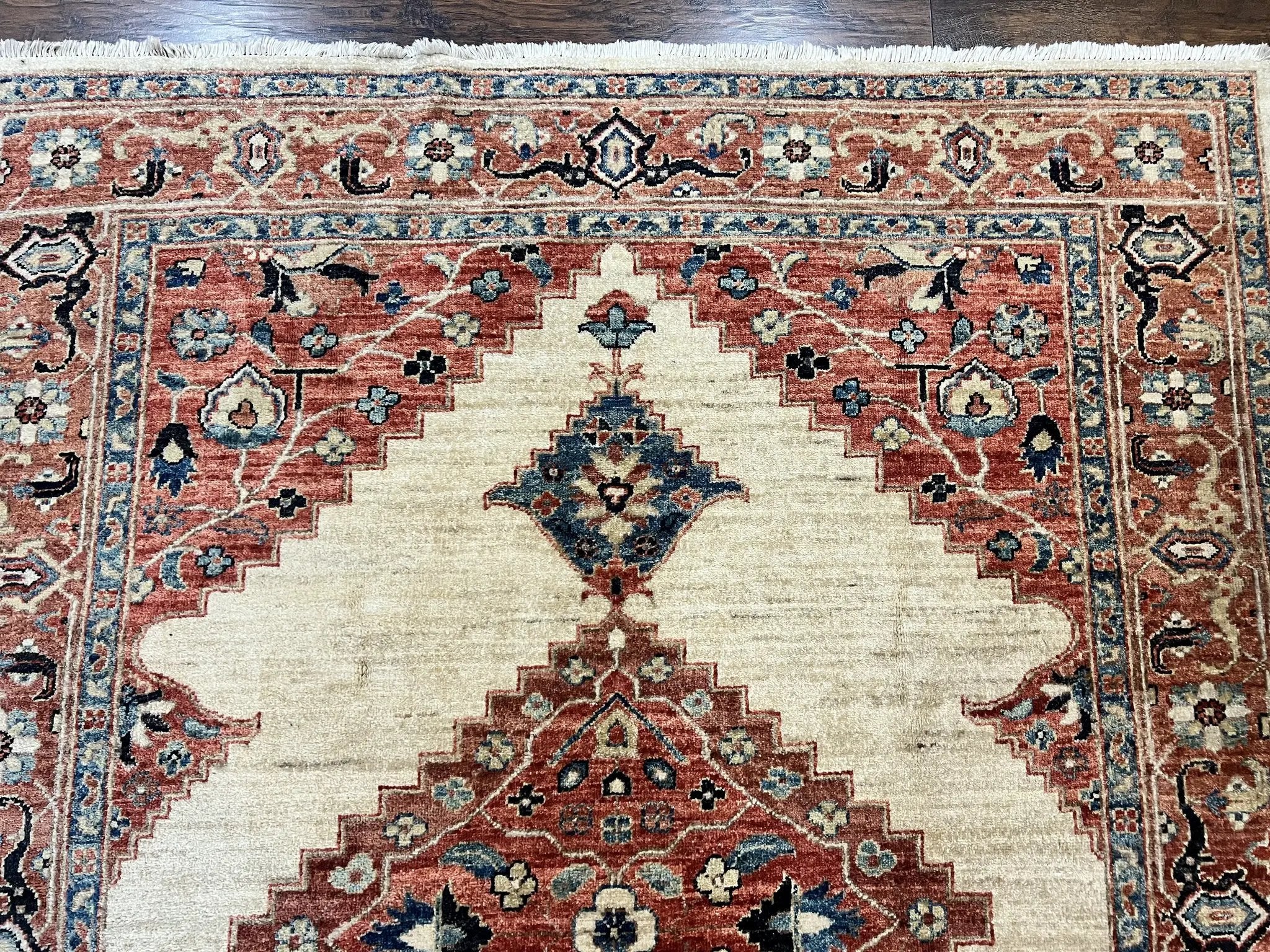 Peshawar Rug 5x7, Wool Hand Knotted Handmade Vintage Carpet, Serapi Design, Pakistani Rug 5 x 7 ft, Medium Sized, Geometric Rug by Jewel Rugs