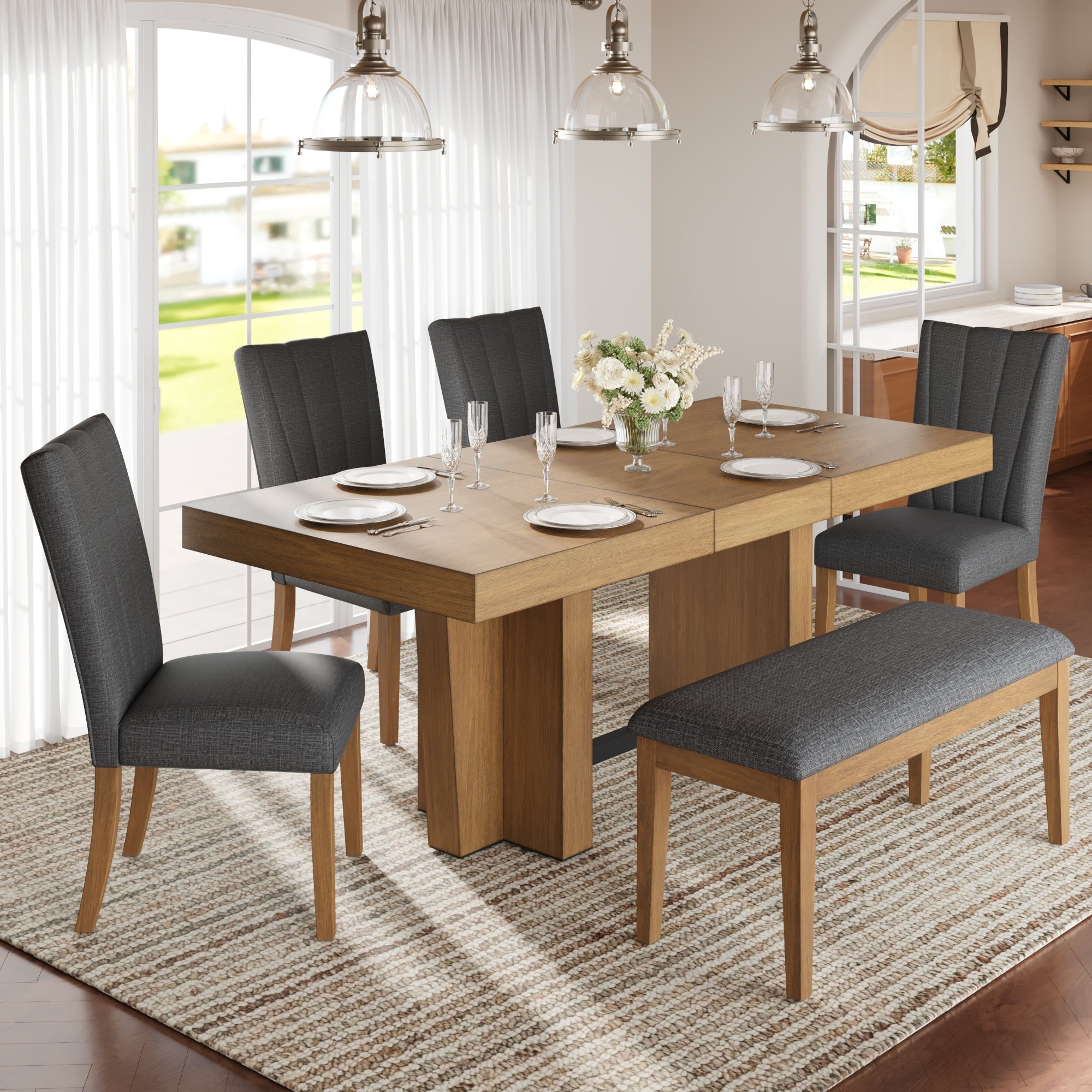 TOPMAX Farmhouse Extendable Wood Dining Table Set for 6 by HouseOfZazla