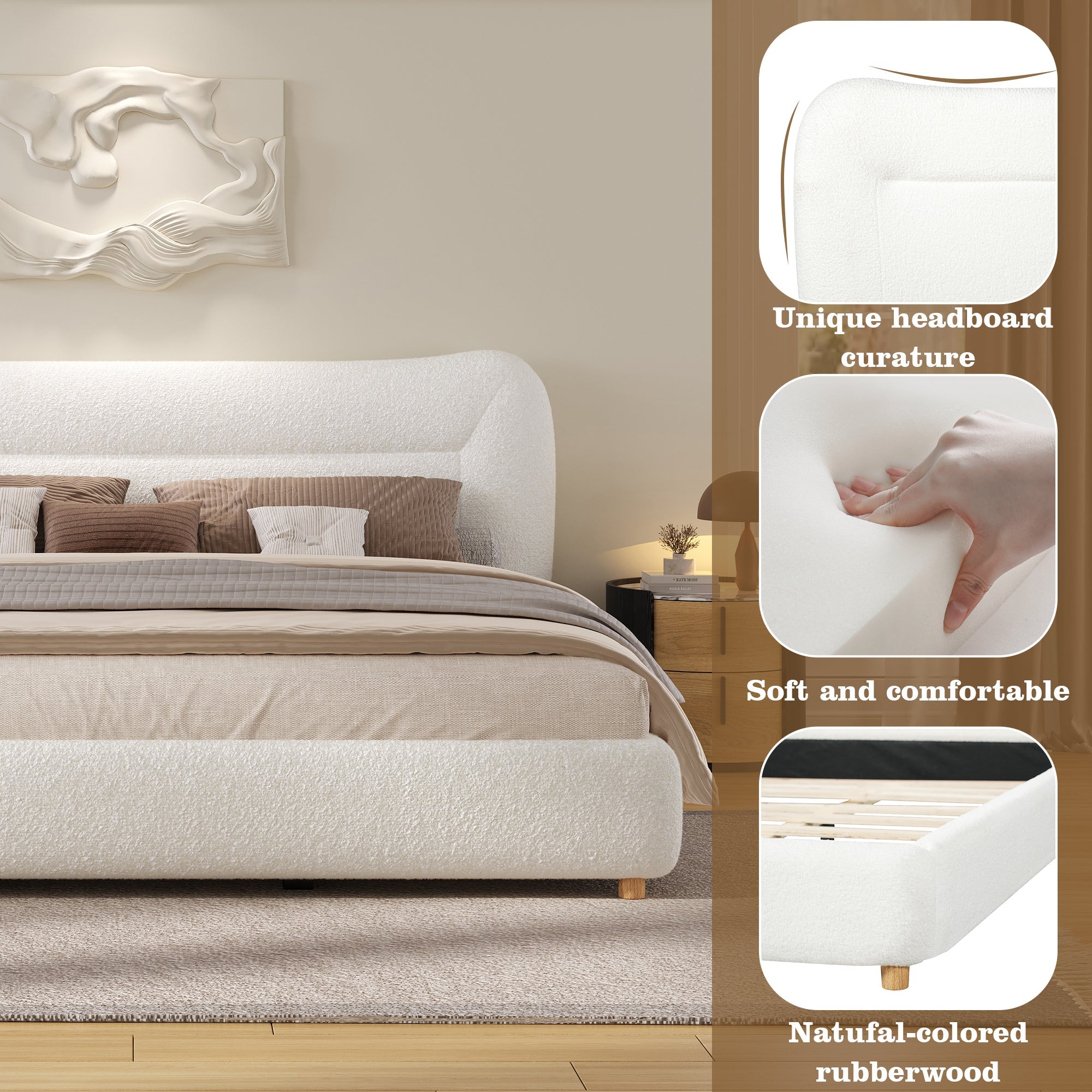 Minimalist Curved Headboard Teddy Bear Plush Bed - King by HouseOfZazla