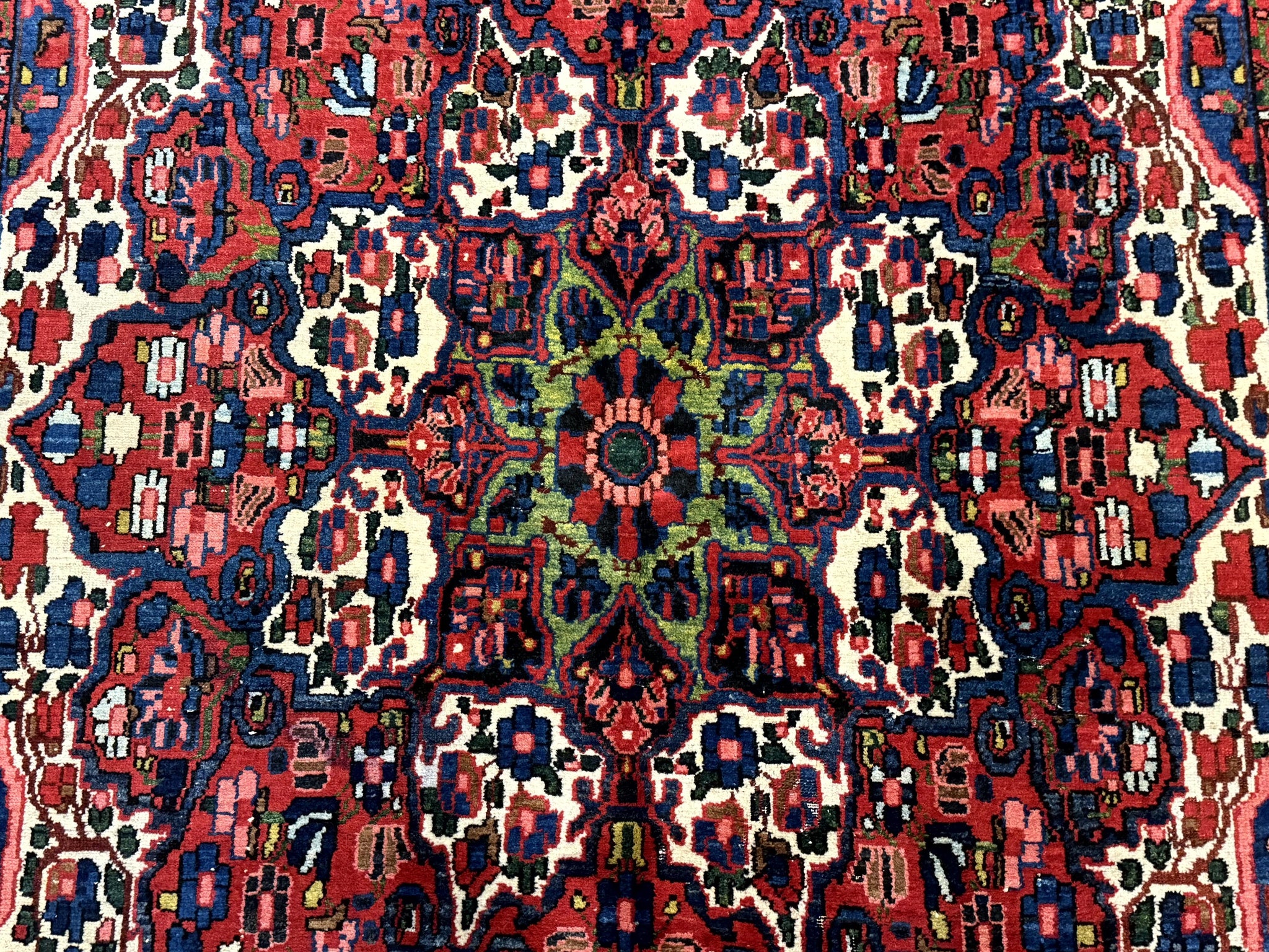 Persian Bakhtiari Rug 7x10, Antique Persian Carpet, Colorful, Great Colors, Ivory Red Blue, Rare Tribal Rug by Jewel Rugs