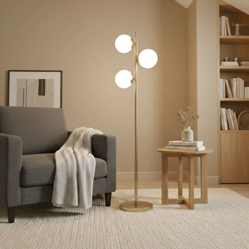 Brilliance - Modern Floor Lamp, Opal Shades And Round Base - Clear / Gold by HouseOfZazla