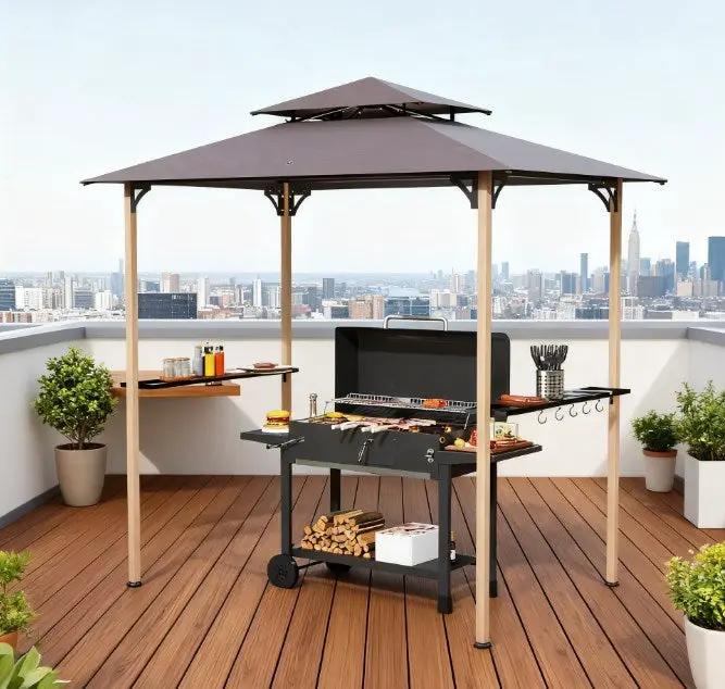 Double Tiered Barbecue Grill Gazebo Shelter with Side Shelves and Hooks by HouseOfZazla
