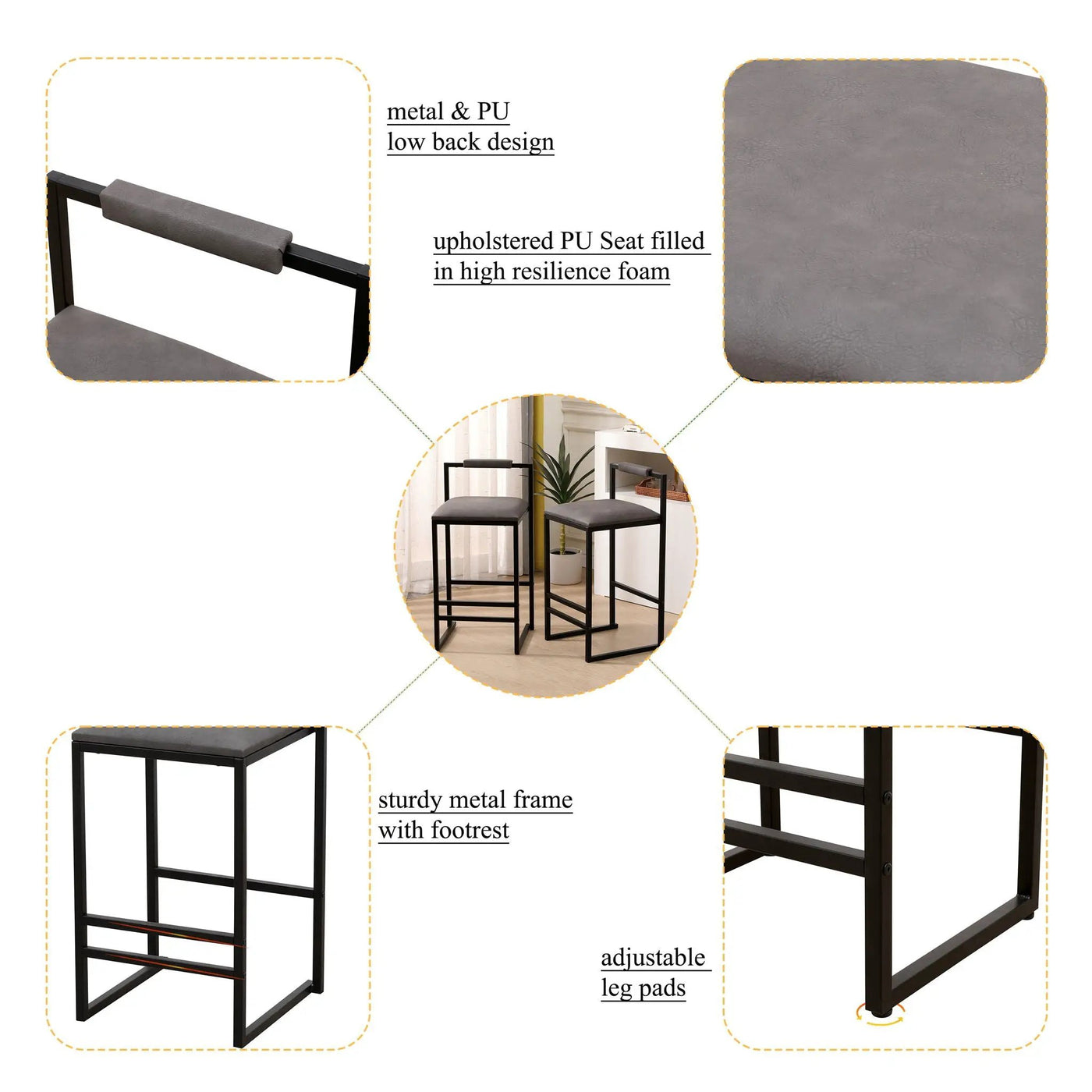 Elegant Bar Stool Set With Backrest And Footrest, Counter Height (Set of 2) by HouseOfZazla