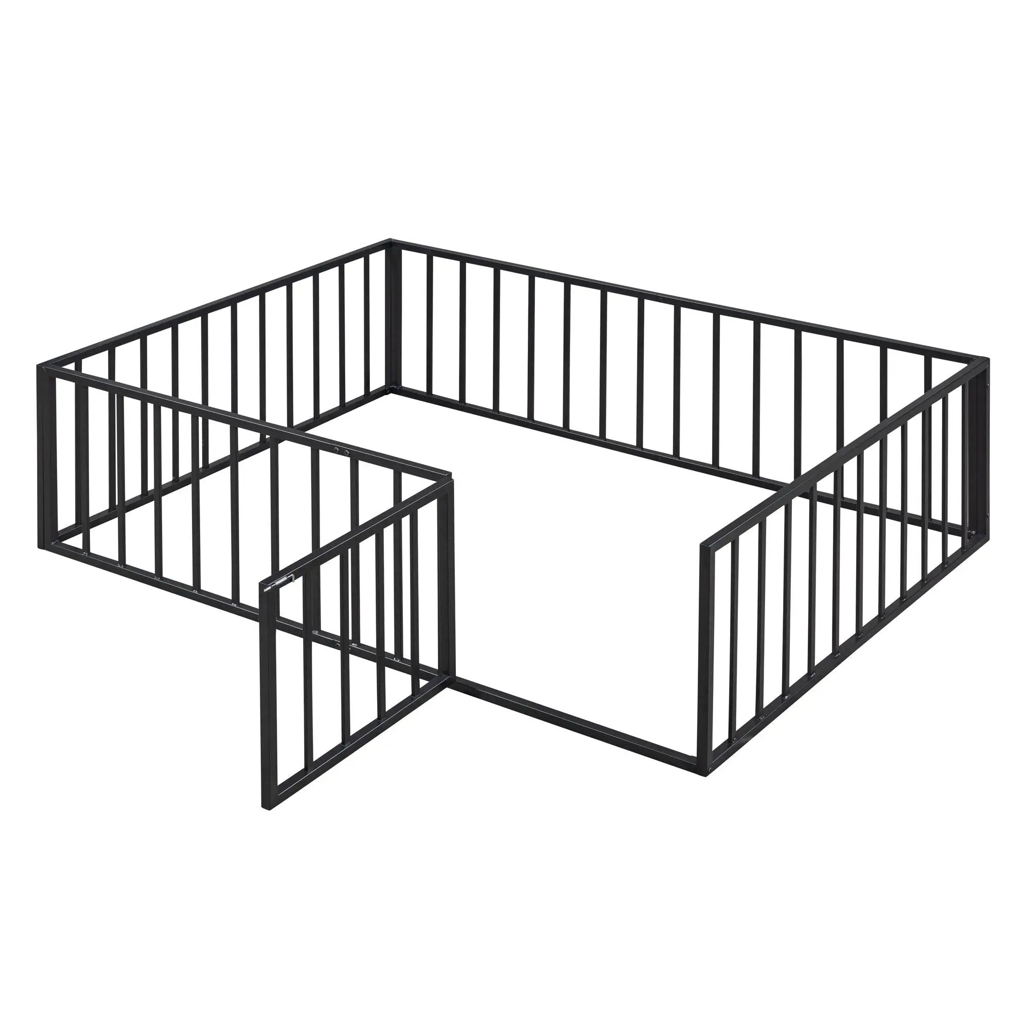 Metal Floor Bed Frame With Fence And Door by HouseOfZazla