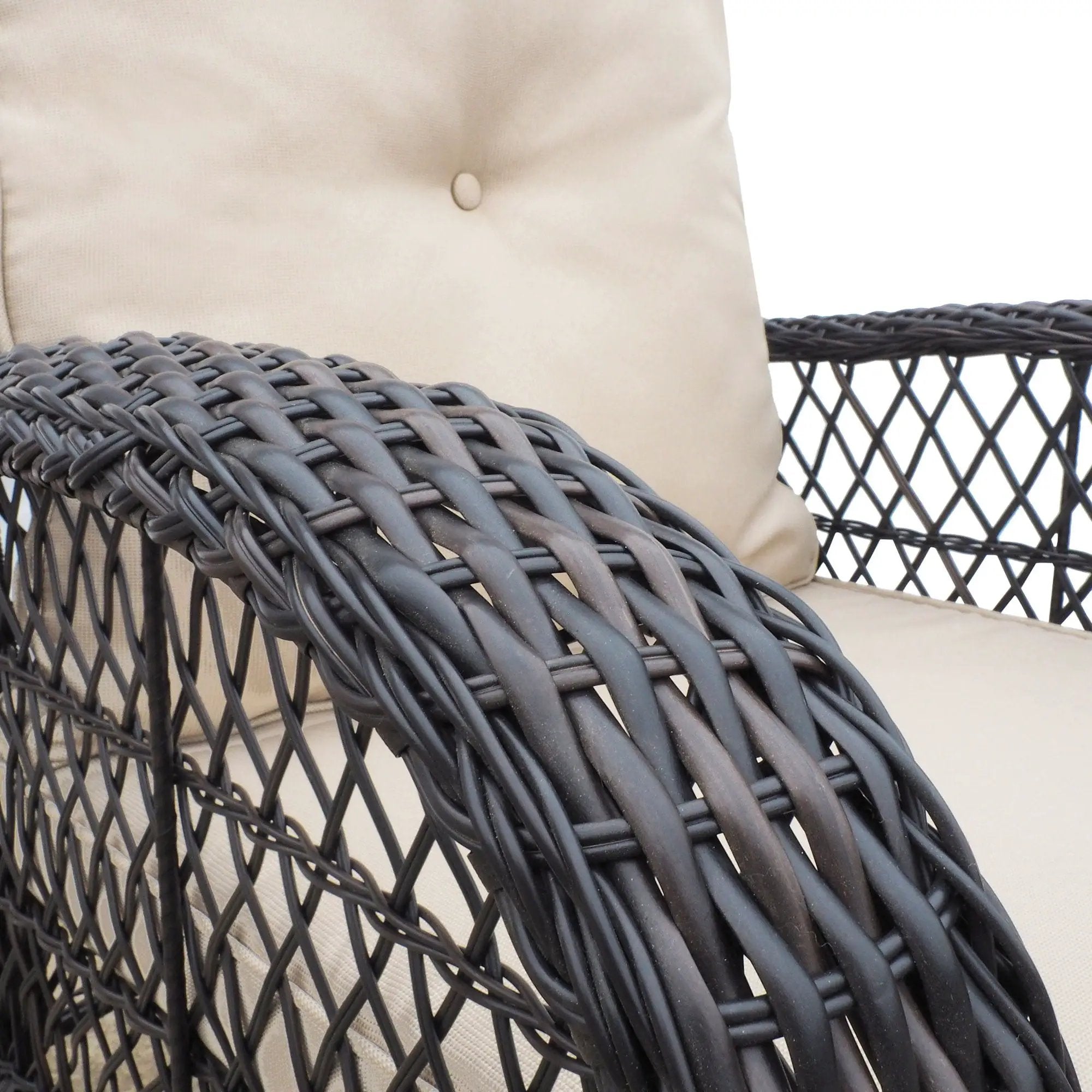 Garden Rocking Chair, Outdoor Rattan Rocker Chair With All-Weather Hand-Woven Resin Wicker, Patio Relaxing Lounge Furniture With Powder-Coated Metal Frame For Backyard, Porch - Brown / Beige by HouseOfZazla