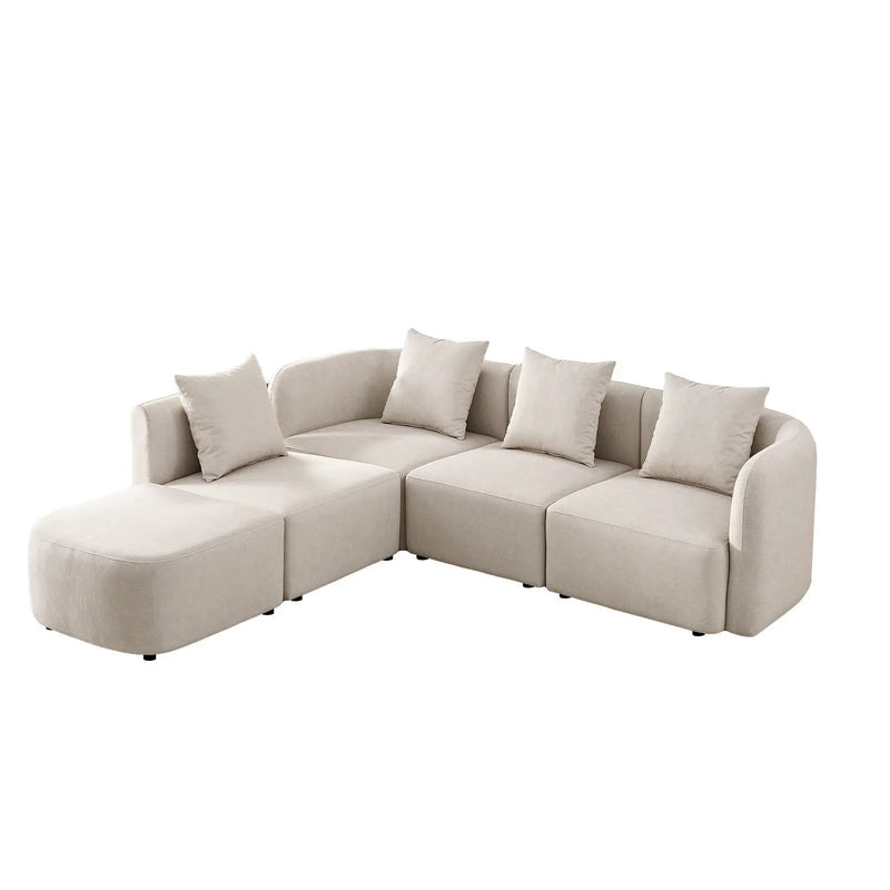 L-Shaped Modular Sectional Sofa With Ottoman, Living Room Furniture Set - Beige by HouseOfZazla
