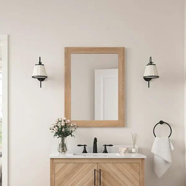 Open Box GLACIER BAY Huckleberry 24 in. W x 32 in. H Rectangular Framed Wall Mount Bathroom Vanity Mirror in Weathered Tan by Selzalot